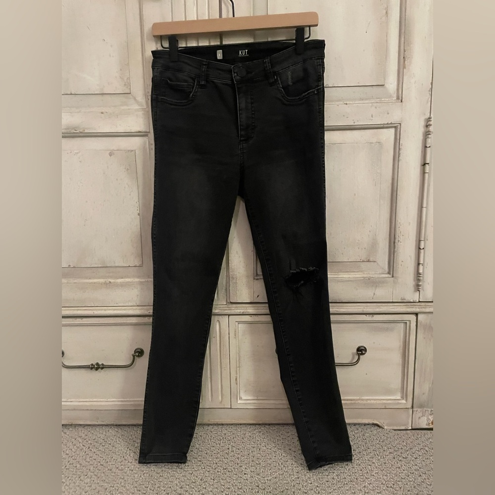 Kut from the Kloth Connie Fab Ab Ankle Skinny, Black Distressed Jeans - Picture 4 of 7